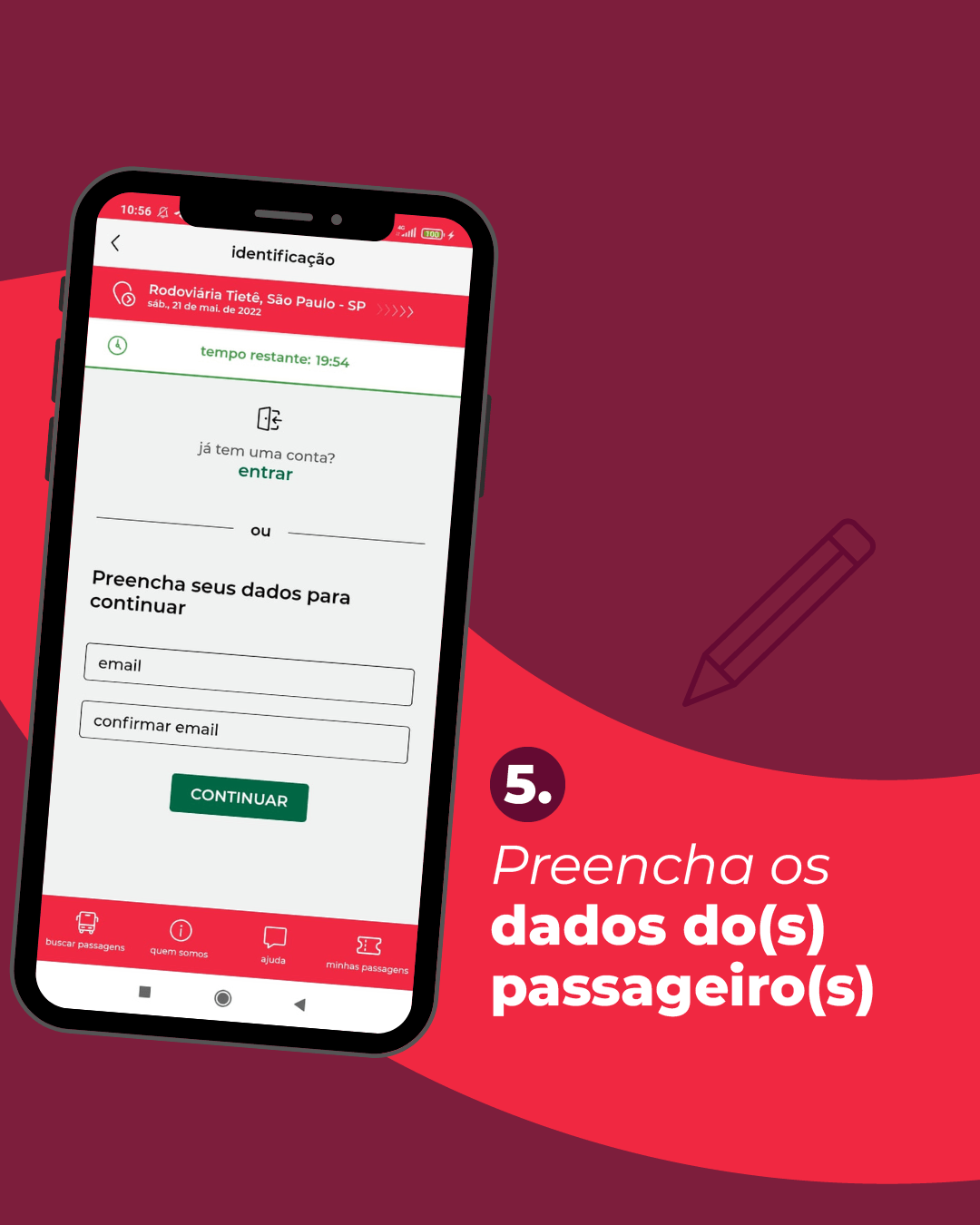 Instrução de preenchimento dos dados do viajante