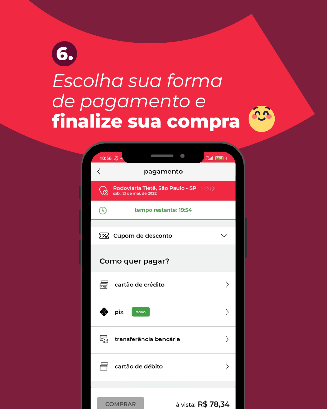 Instrução para escolha da forma de pagamento e finalização da compra